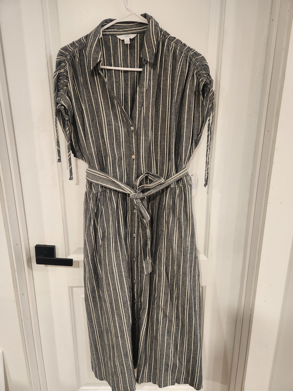 Time and Tru Gray and White Striped Midi Shirt Dress